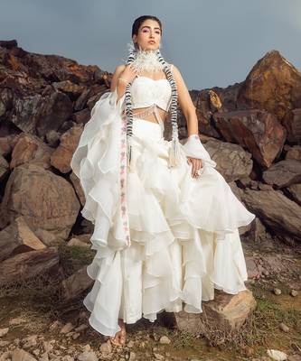 Ivory pearl embroidered layered pant set 3