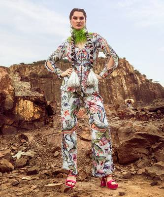 Multi button detailing printed co ord set 1