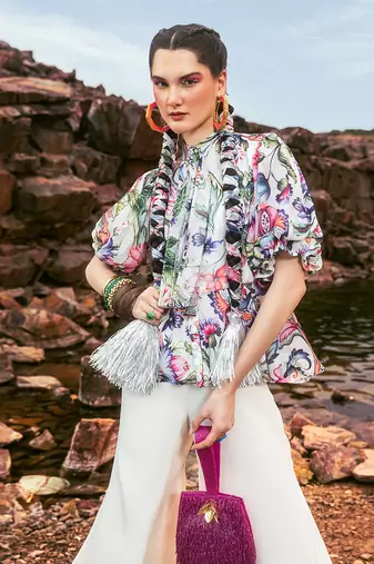 Off white printed peplum co ord set
