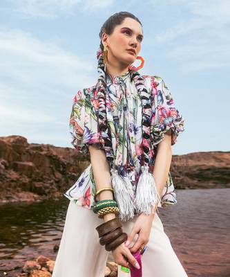 Off white printed peplum co ord set 3