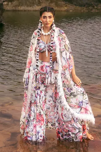 Multi printed cape style with gharara set