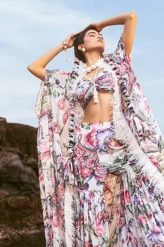 Multi printed cape style with gharara set