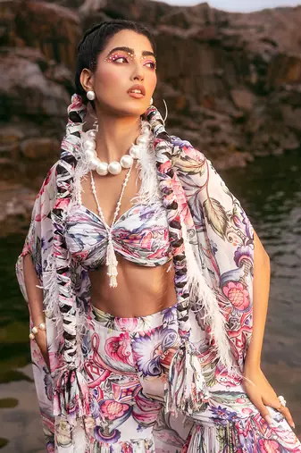 Multi printed cape style with gharara set