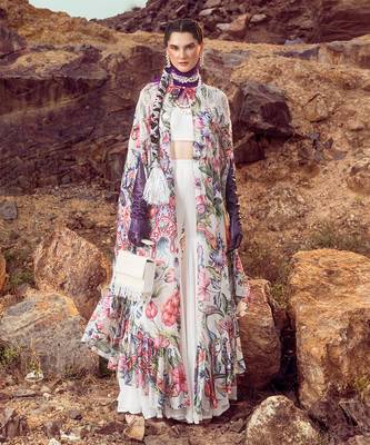 Multi printed cape with gharara set 1