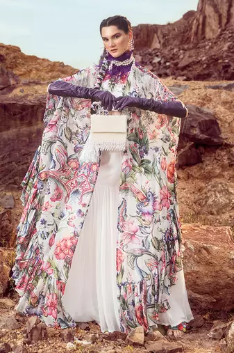 Multi printed cape with gharara set