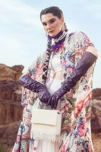 Multi printed cape with gharara set