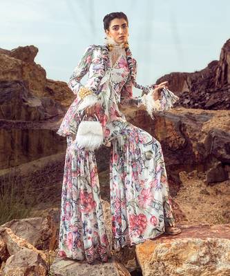 Multi printed peplum top with gharara set 1