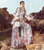 Multi printed peplum top with gharara set