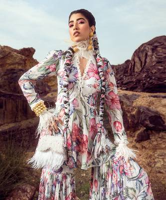 Multi printed peplum top with gharara set 2