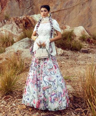 Multi off shoulder peplum top with gathered skirt 1