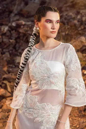 Pearl white embroidered kurta set