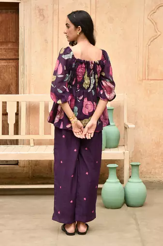 Violet iris flower pants