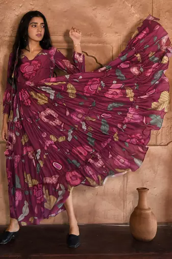 Wine red plum garden dress