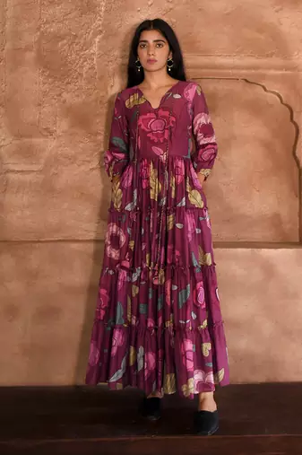 Wine red plum garden dress