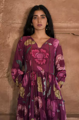 Wine red plum garden dress
