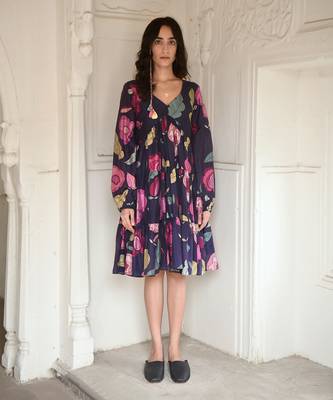 Dark blue oxford flower dress 1