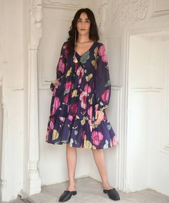 Dark blue oxford flower dress 2