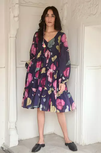 Dark blue oxford flower dress