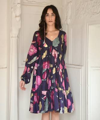 Dark blue oxford flower dress 3