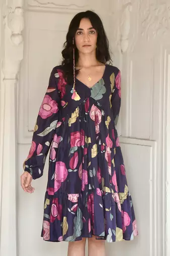Dark blue oxford flower dress