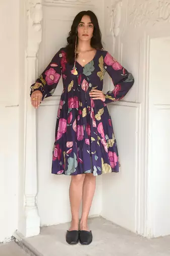 Dark blue oxford flower dress