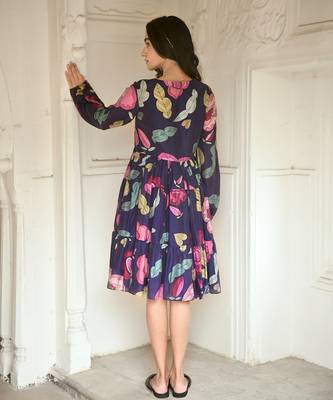 Dark blue oxford flower dress 5