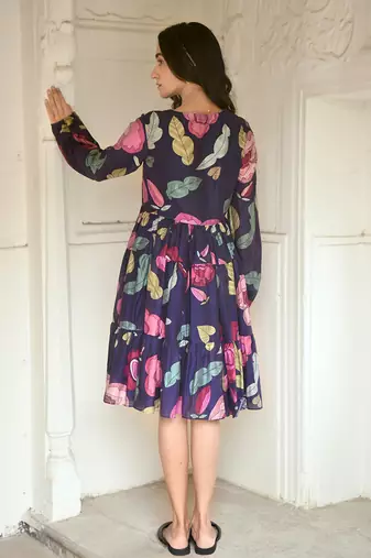 Dark blue oxford flower dress