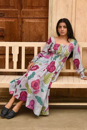 Grey fossil bloom dress