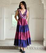 Blue & wine red bloomy dress