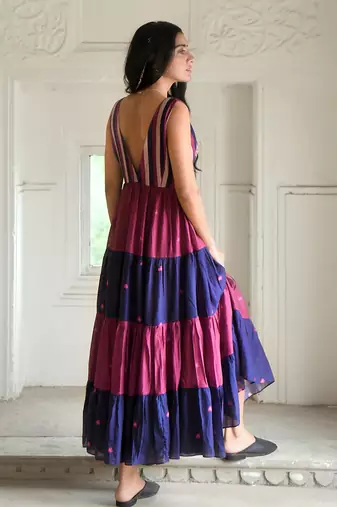 Blue & wine red bloomy dress