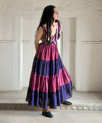 Blue & wine red bloomy dress 4
