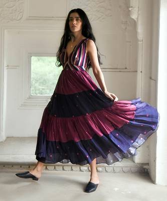 Blue & wine red bloomy dress 5