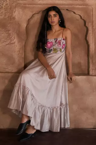Grey floral pearl dress