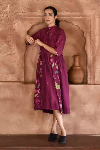 Wine red mahogany shirt dress