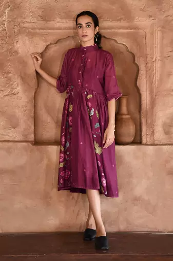 Wine red mahogany shirt dress