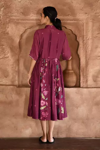 Wine red mahogany shirt dress