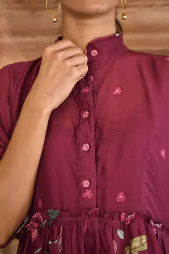 Wine red mahogany shirt dress