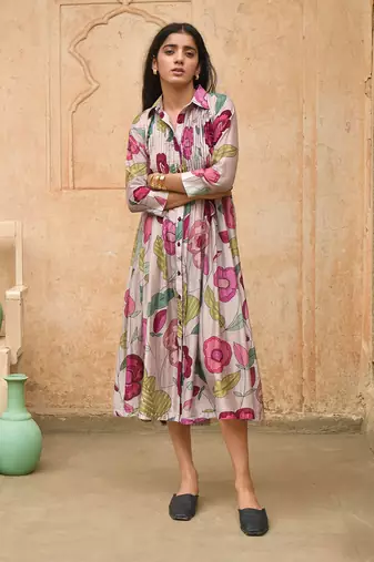 Grey magnolia shirt dress