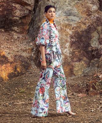 Multi bell sleeves printed co ord set 1