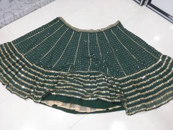  Bottle Green Sequins And Zari Embroidered Faux Georgette Lehenga Choli For Wedding 7