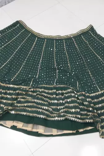  Bottle Green Sequins And Zari Embroidered Faux Georgette Lehenga Choli For Wedding