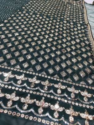  Bottle Green Sequins And Zari Embroidered Faux Georgette Lehenga Choli For Wedding 8