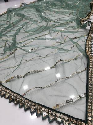  Bottle Green Sequins And Zari Embroidered Faux Georgette Lehenga Choli For Wedding 9