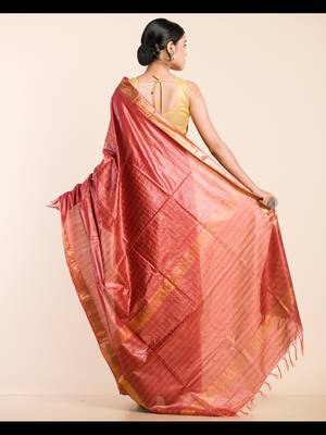 BROWN CHECKED ZARI SILK SAREE 4