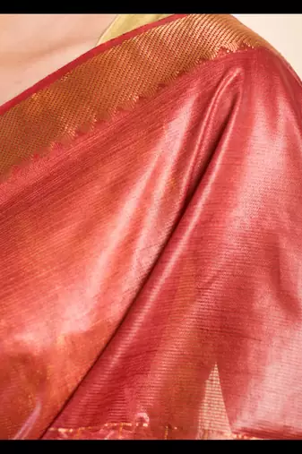 BROWN CHECKED ZARI SILK SAREE