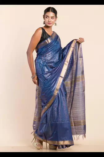 ROYAL BLUE CHECKED ZARI SILK SAREE