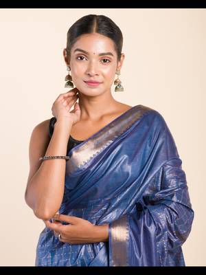 ROYAL BLUE CHECKED ZARI SILK SAREE 3