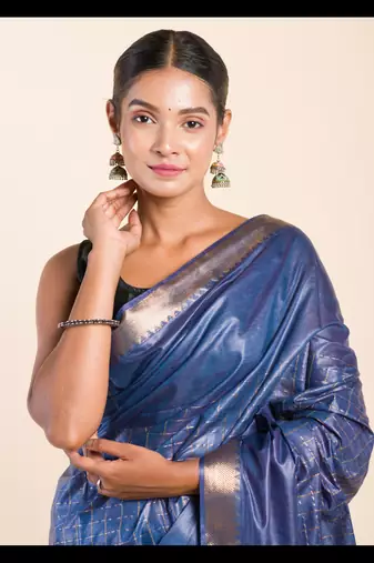 ROYAL BLUE CHECKED ZARI SILK SAREE