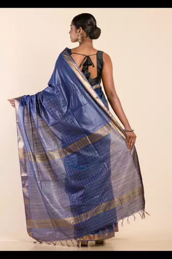 ROYAL BLUE CHECKED ZARI SILK SAREE