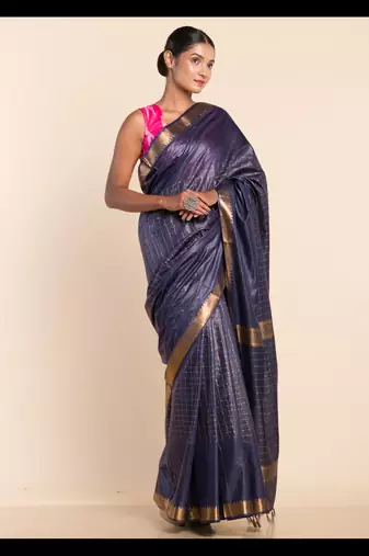 CHECKED ZARI SILK SAREE